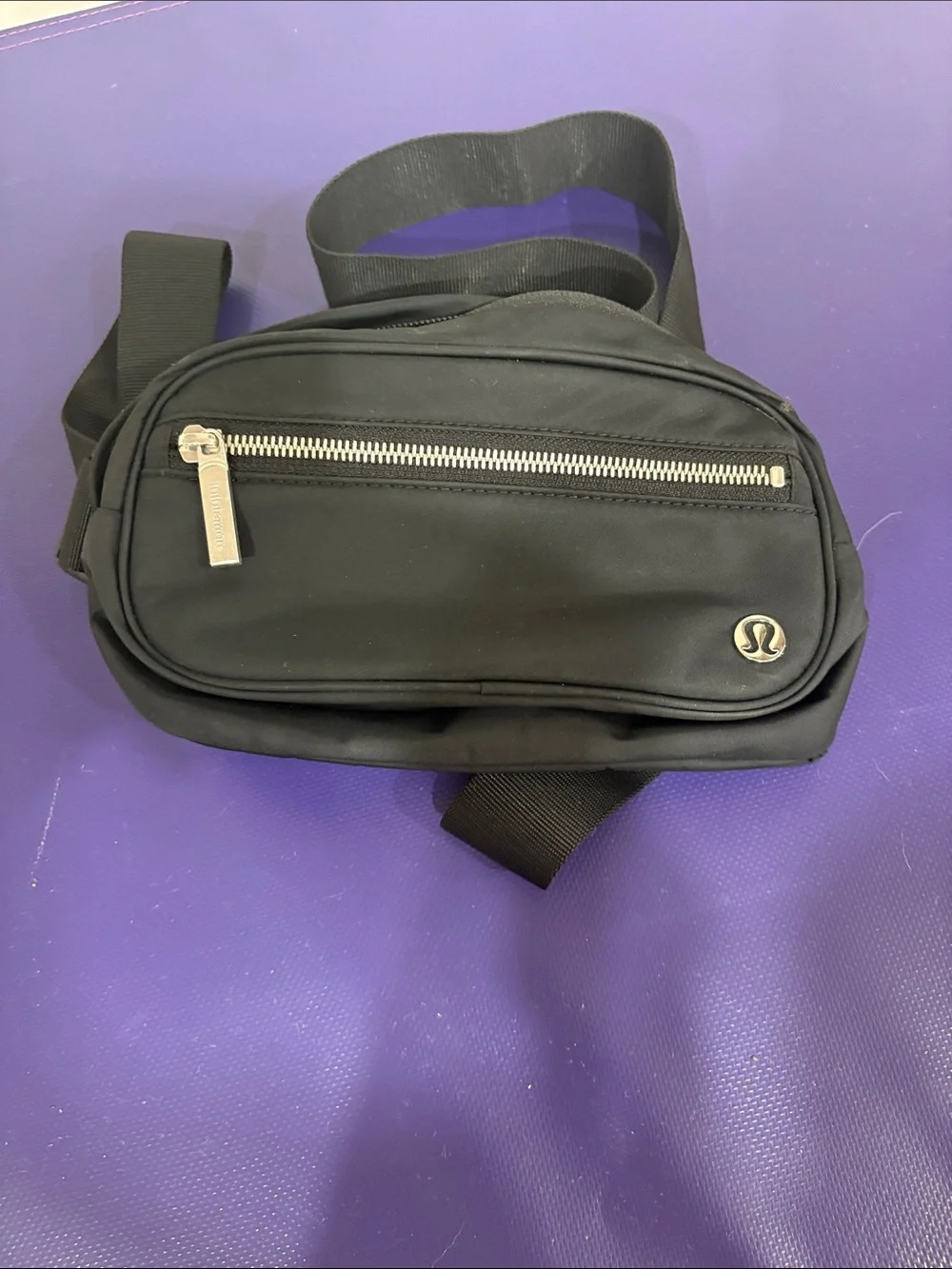 lululemon athletica Black Belt Bag with Silver Zipper